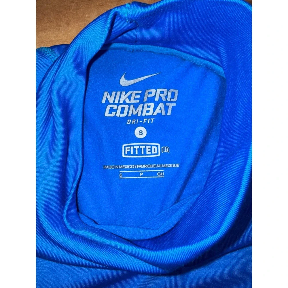 Nike Pro Combat Dri-FIT Mock Neck Long Sleeve Compression Shirt Blue Mens Small